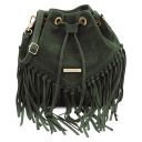 TL Bag Suede Leather Fringe Bucket bag Forest Green TL142291