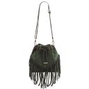 TL Bag Sac Secchiello en Cuir Daim et Franges Vert Forêt TL142291