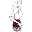 TL Bag Beuteltasche aus Wildleder mit Dekorativen Fransen Bordeaux TL142291