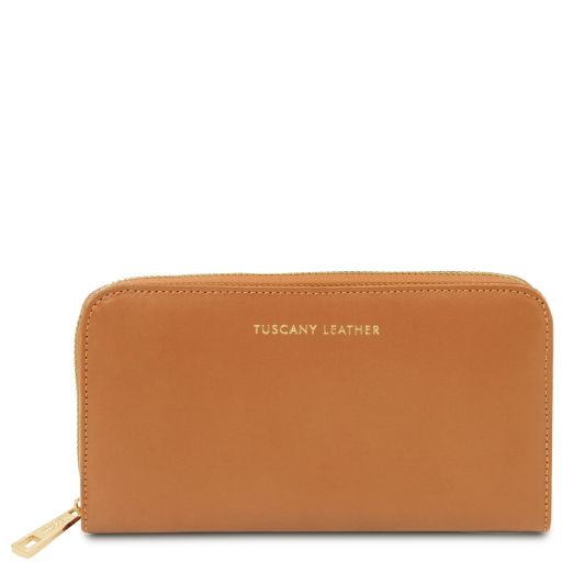 Venere Exklusive Damenbrieftasche aus Leder mit Rundum-Reißverschluss Cognac TL142085